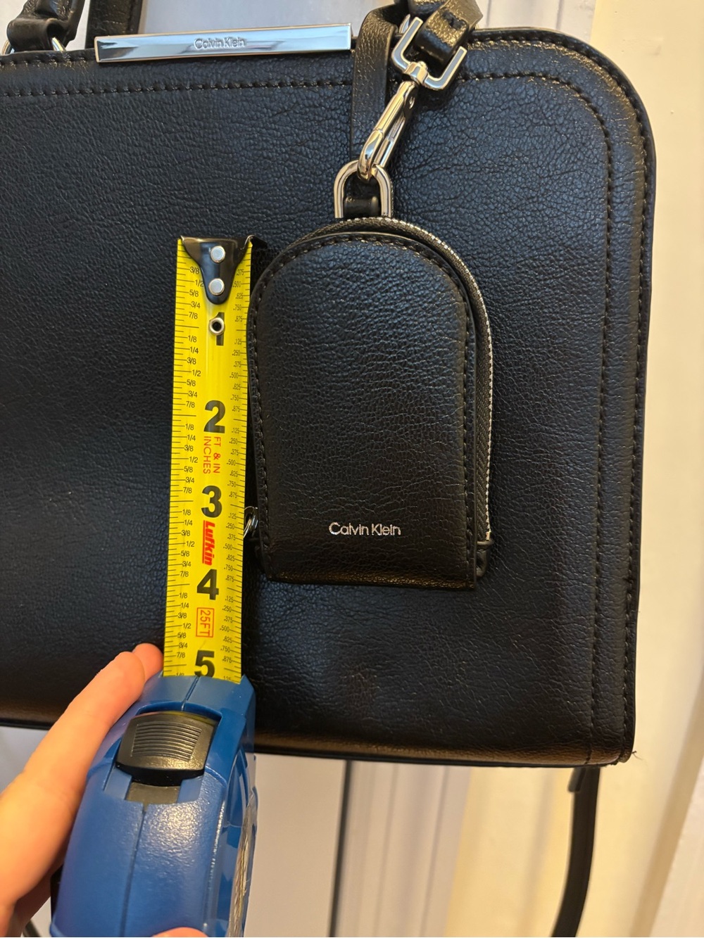 NWOT Calvin Klein Black Leather Top-Handle/ Crossbody Bag with small charm - Picture 12 of 14